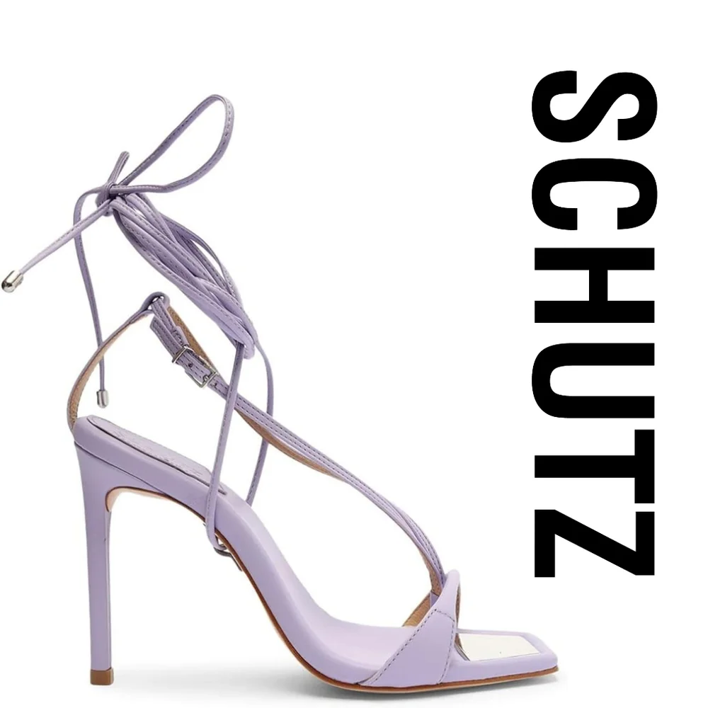 SCHUTZ Vikki Open Toe Stiletto Heel Sandals (Smoky Grape) Size 5 - Picture 2 of 5